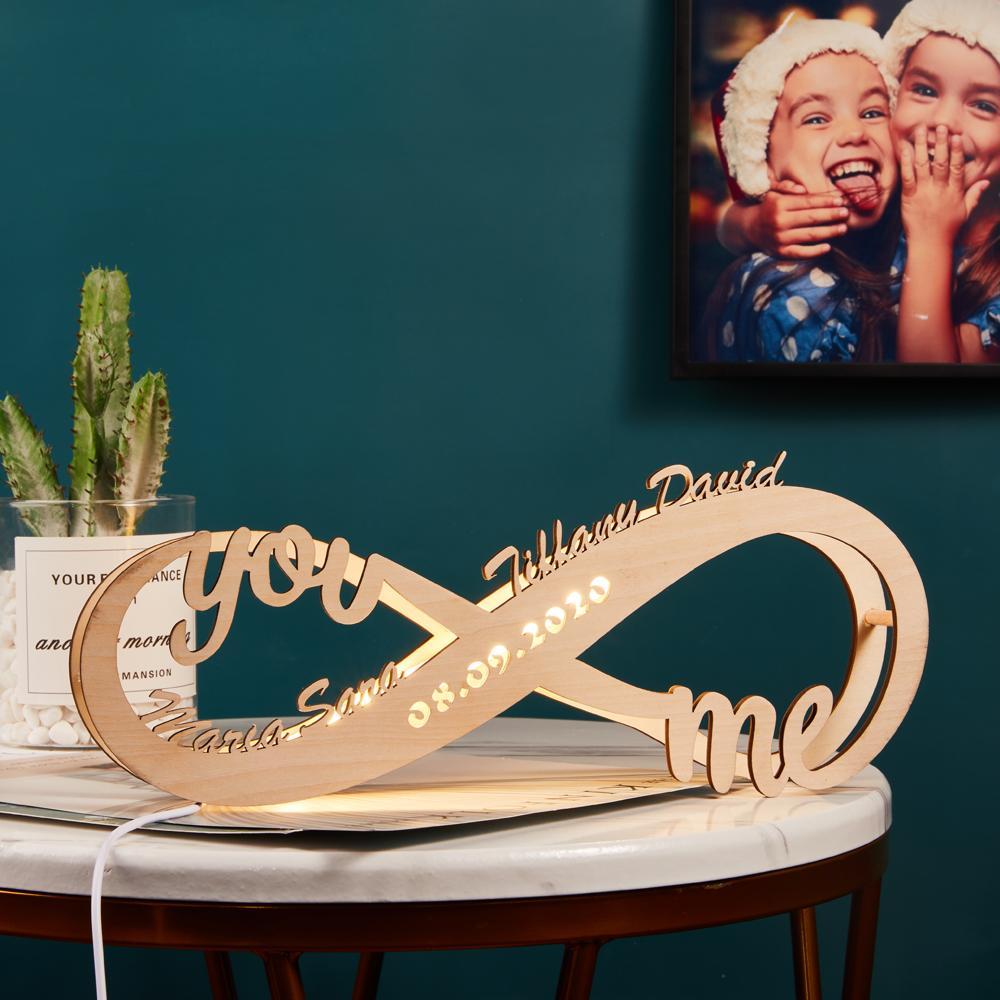 Custom Lamp Name Sign Engraved Wood Nightlight Personalised Name Light Infinity