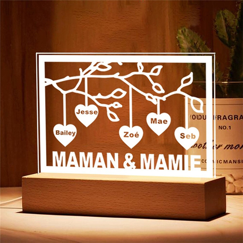 Personalized Family Tree Acrylic Night Light Engraved Names And Text