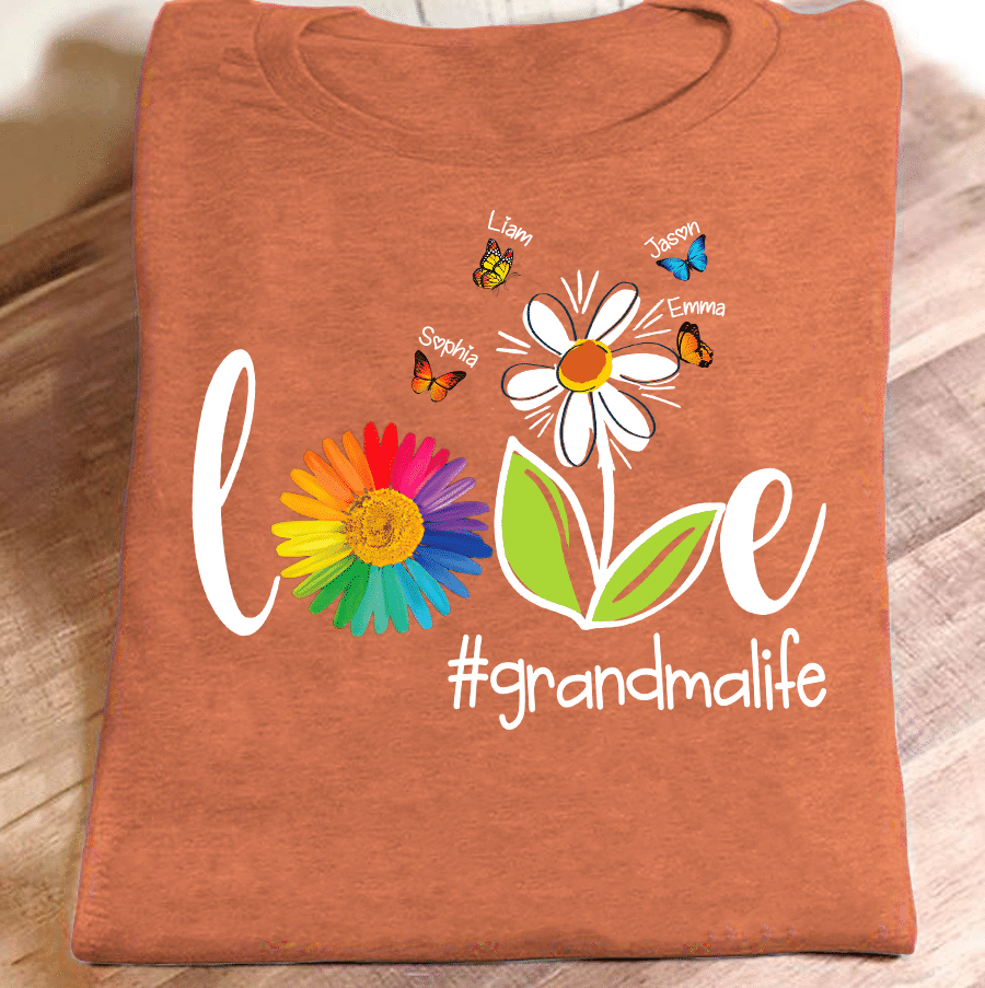 Love Grandma Life Butterfly | Personalized T-Shirt