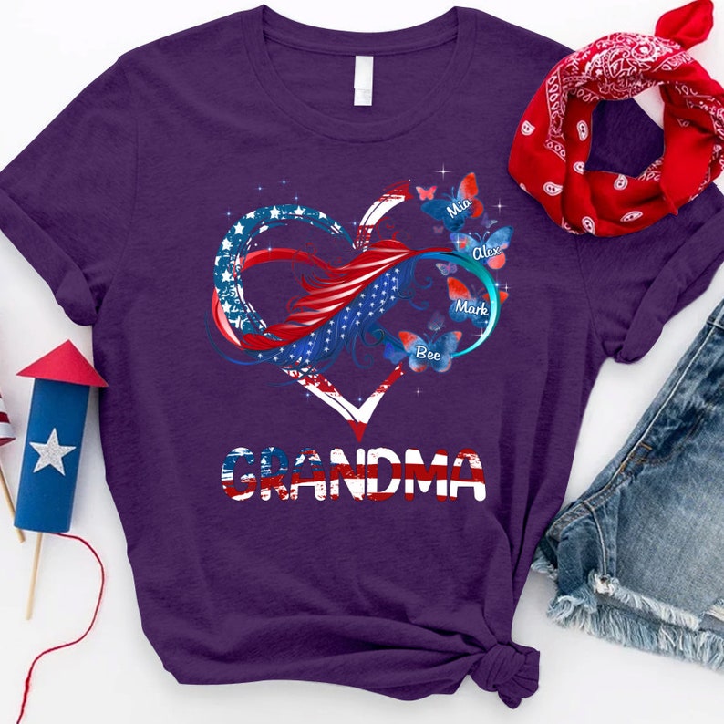 Personalized Grandma And Grandkids Butterfly T-Shirt