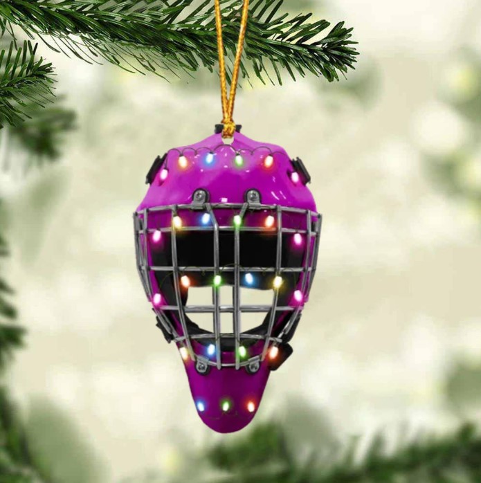 Ice Hockey Helmet With Cage - Personalized Christmas Ornament - Gifts For Ice Hockey Lovers