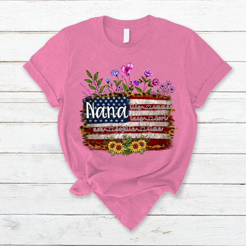 Personalized Grandma Shirt 4th of July Wildflower TShirt America Flag Custom Grandkid names Grandma Independence Day Shirt, Custom child