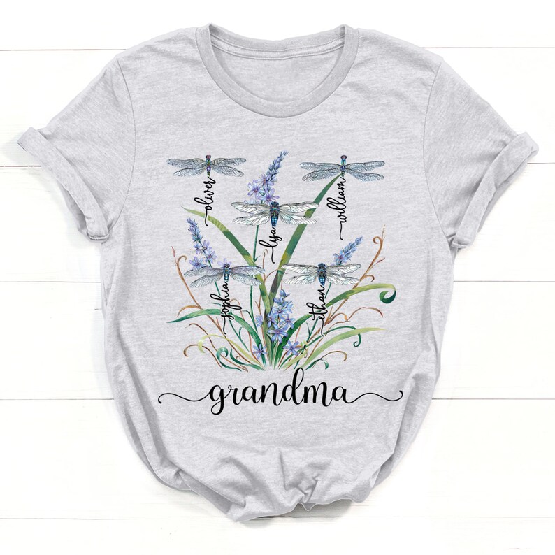 Personalized Nana Dragonfly Shirt, Personalized Grandma With Grandkids Names T-Shirt
