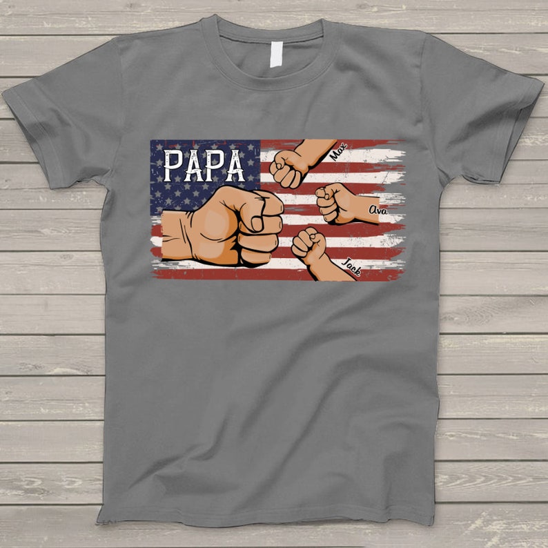 Personalized Papa Shirt, American Flag Grandkids Hands T-Shirt