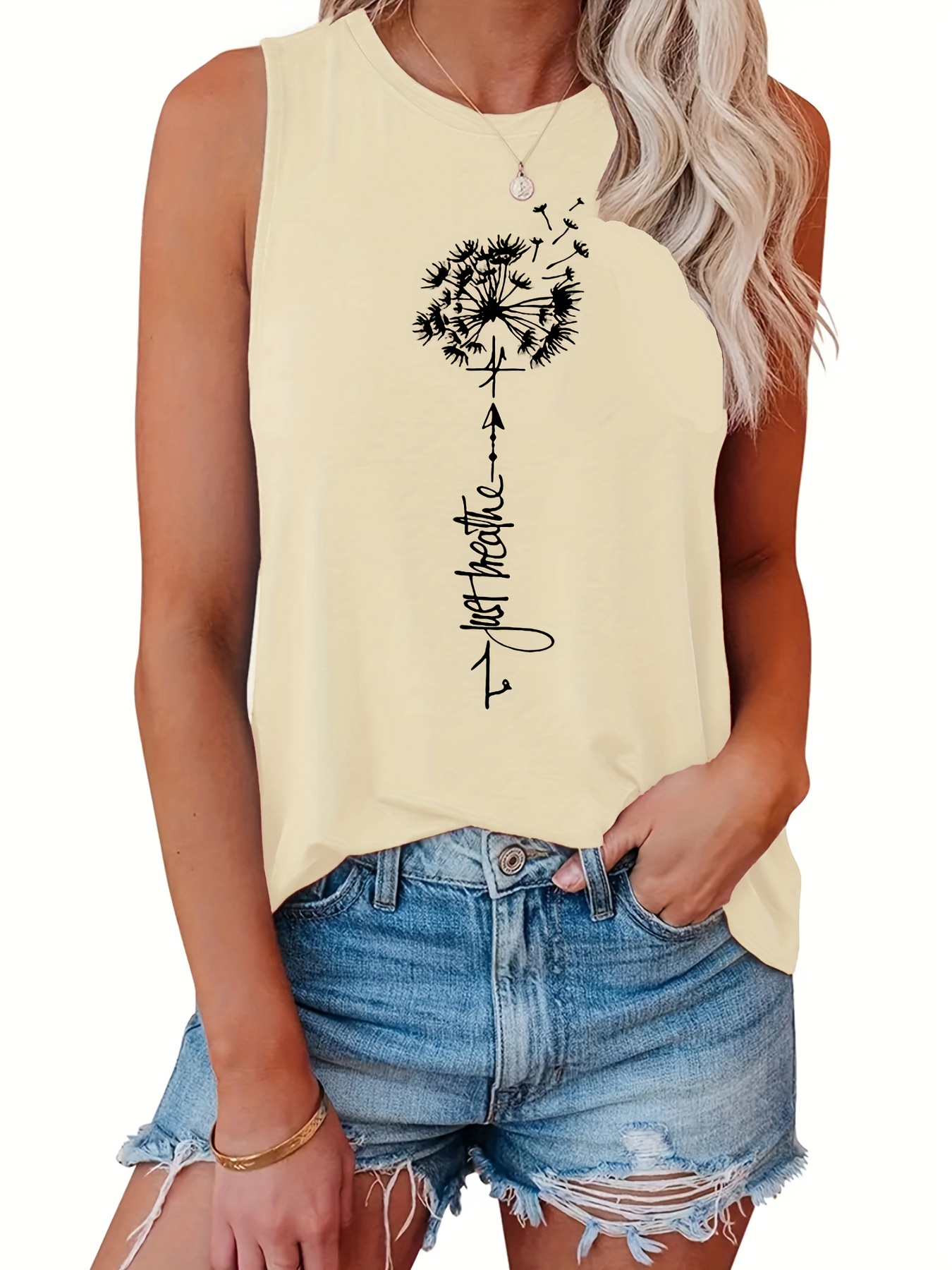  Personalized Dandelion Print Tank Top