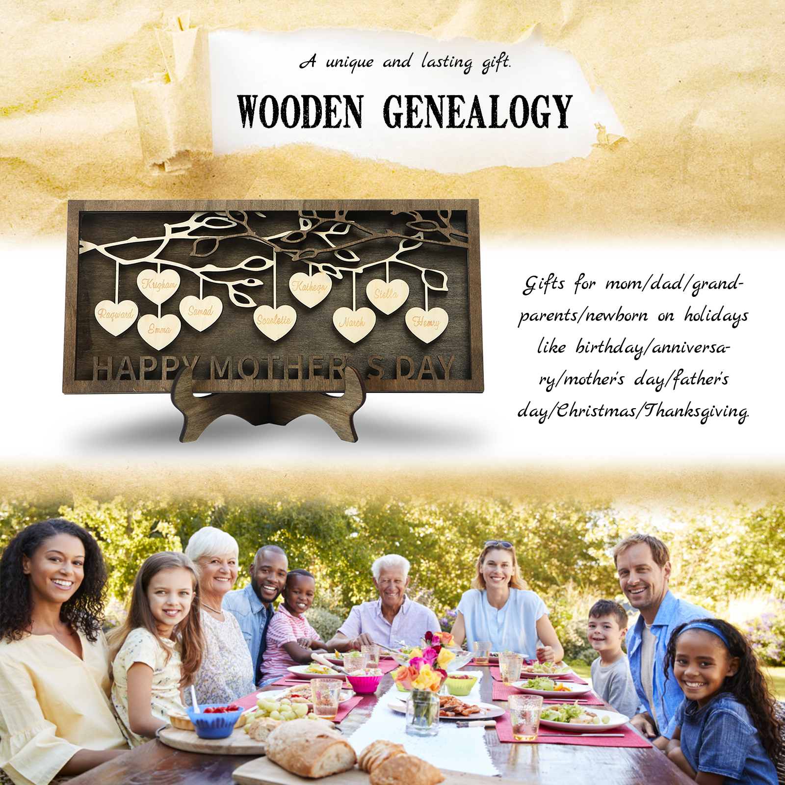 9 Names Personalized Family Tree Frame Wood Frame 9 Family Members Custom Text