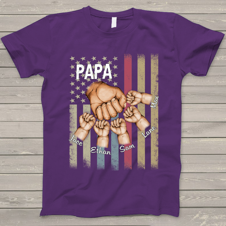 Personalized Papa Grandkids Hands Flag T-Shirt