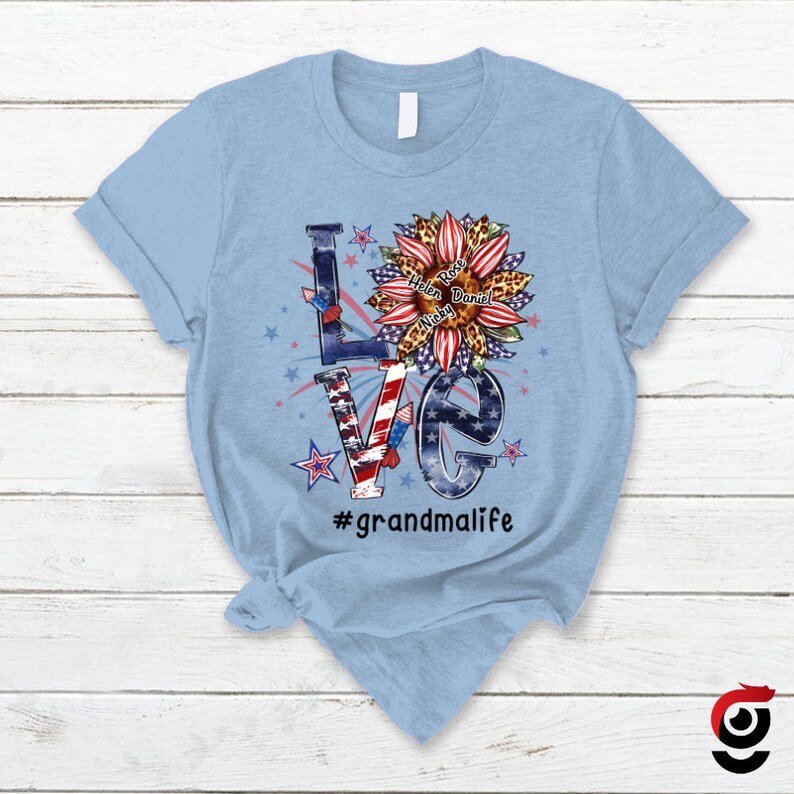 Personalized Grandma Shirt, Custom Love Grandma Life USA with Kid names, Grandma 4th of july Shirt Patriotic Version Tshirt, USA Grandma Tee