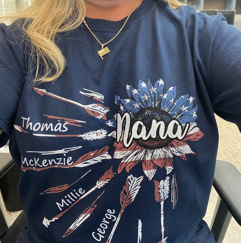 Personalized Grandma Shirt Custom nickname Grandma with grandkids flower arrow USA T-Shirt