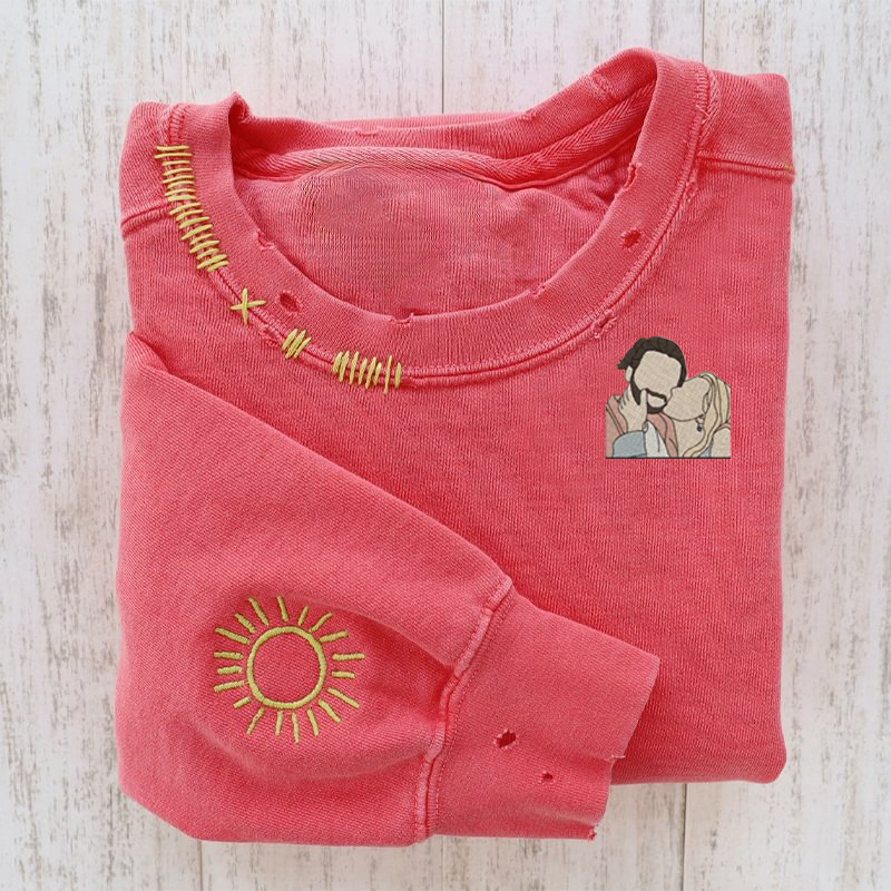 VINTAGE CUSTOM CREW-Custom Embroidered Hand Distressed Photo Sweatshirt