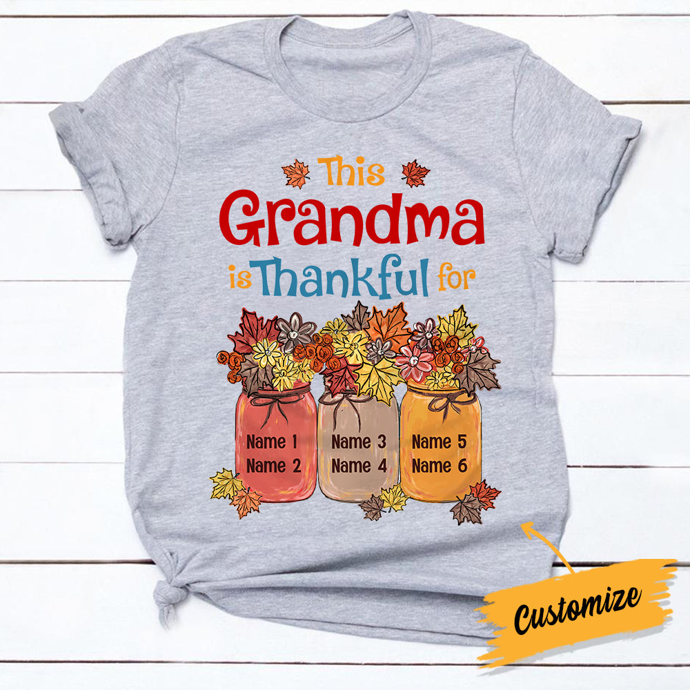 Personalized Mom Grandma Thankful Fall Halloween T-Shirt
