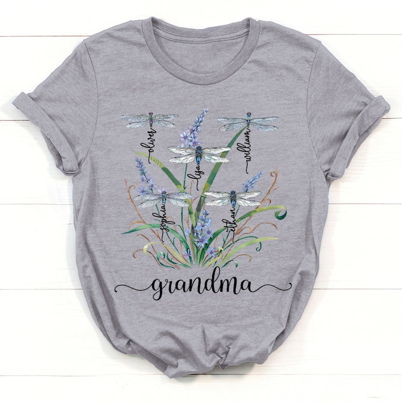 Personalized Nana Dragonfly Shirt, Personalized Grandma With Grandkids Names T-Shirt