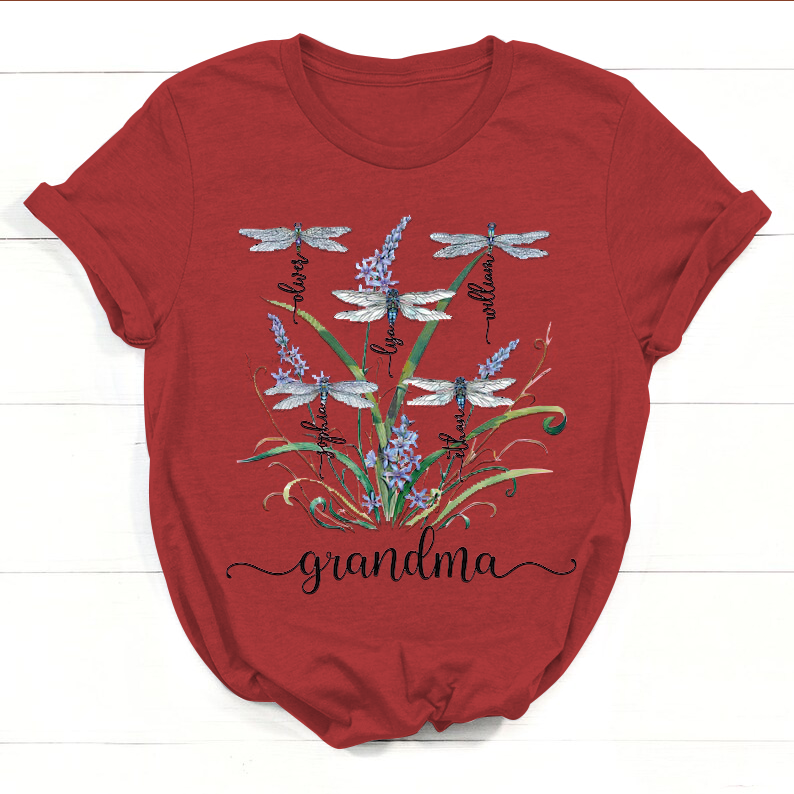 Personalized Nana Dragonfly Shirt, Personalized Grandma With Grandkids Names T-Shirt
