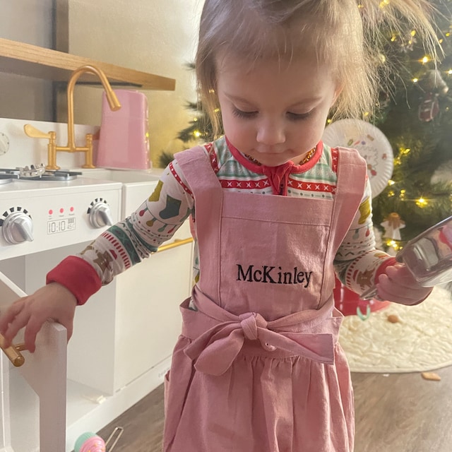 Personalized Embroidery Linen Apron with Pockets for Kid | Apron07