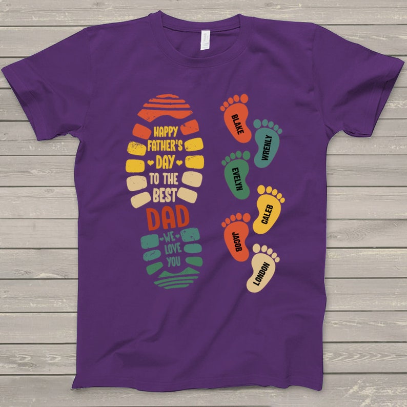 Personalized Dad Shirt, Dad and Kid Footprints Shirt