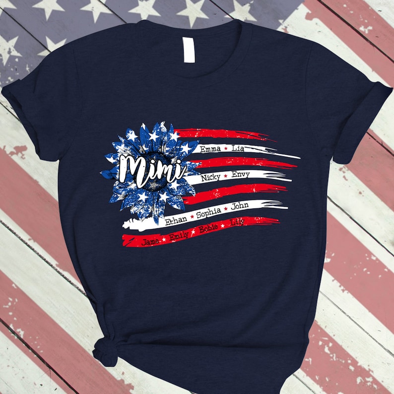 Personalized Grandma Shirt, Custom 4th of july Mimi USA Flag with grandchild names