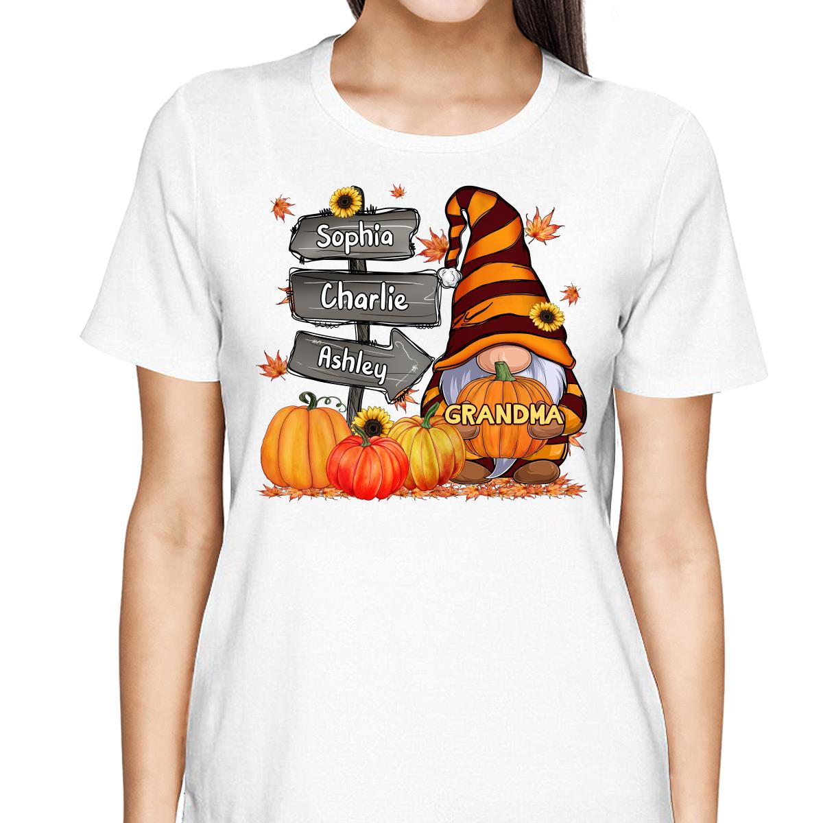 Grandma Mom Gnome Direction Sign Pumpkins Personalized Shirt