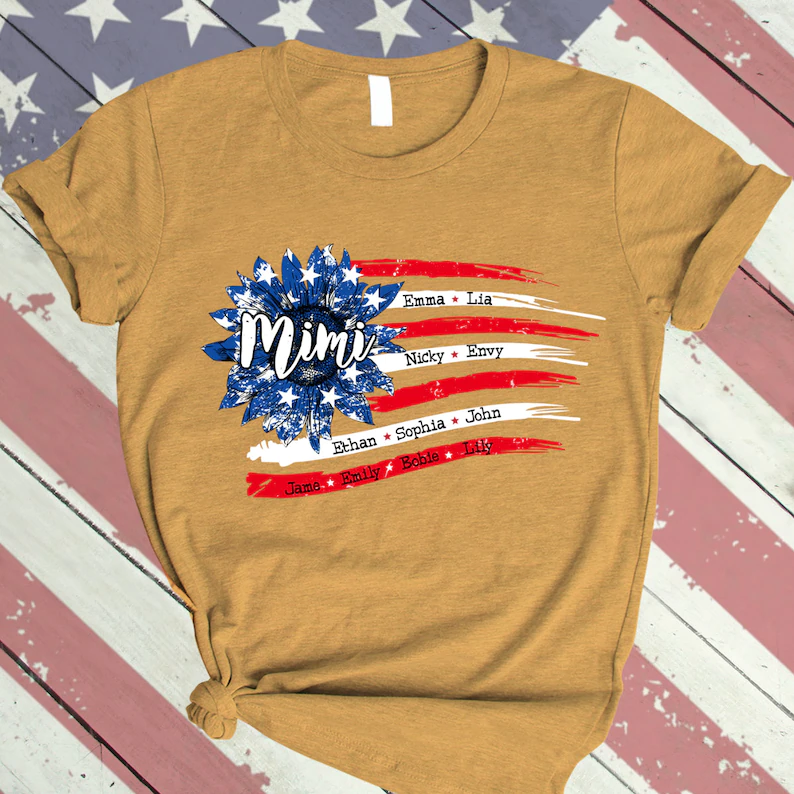 Personalized Grandma Shirt, Custom 4th of july Mimi USA Flag with grandchild names