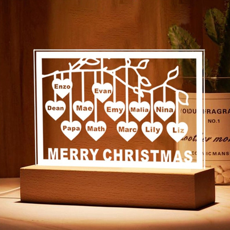 Personalized Family Tree Acrylic Night Light Engraved Names And Text