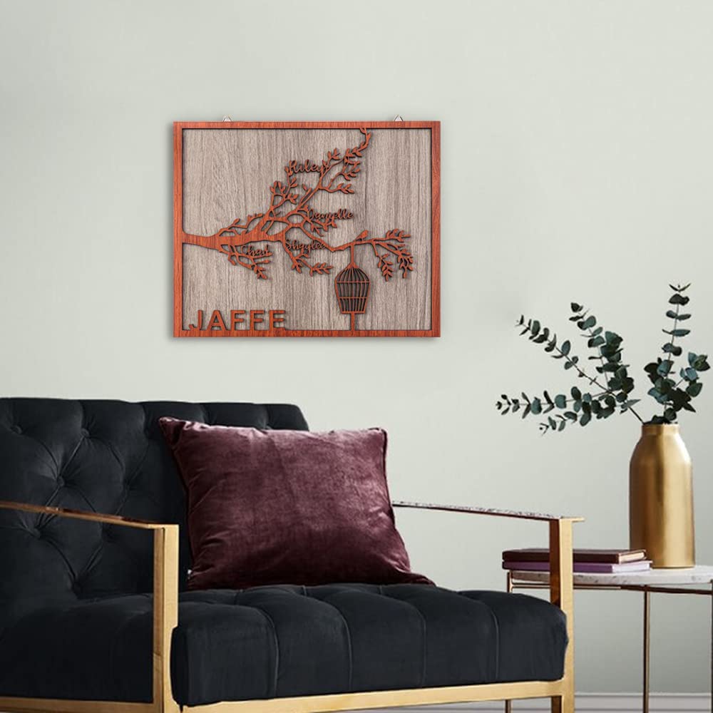 5 Names Personalized Family Tree Frame Wood Frame 5 Family Members Custom Text Hanging Wall Decor