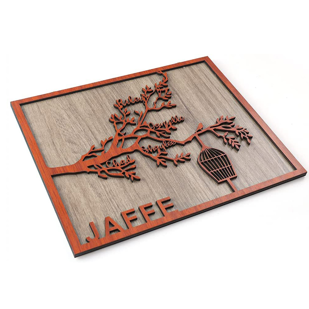 5 Names Personalized Family Tree Frame Wood Frame 5 Family Members Custom Text Hanging Wall Decor