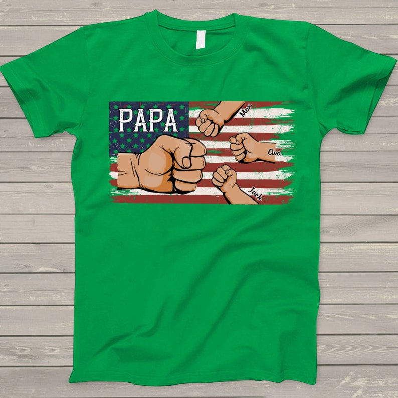 Personalized Papa Shirt, American Flag Grandkids Hands T-Shirt