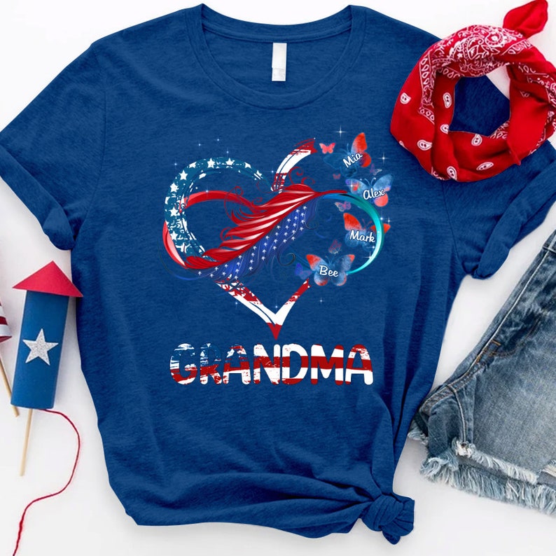 Personalized Grandma And Grandkids Butterfly T-Shirt