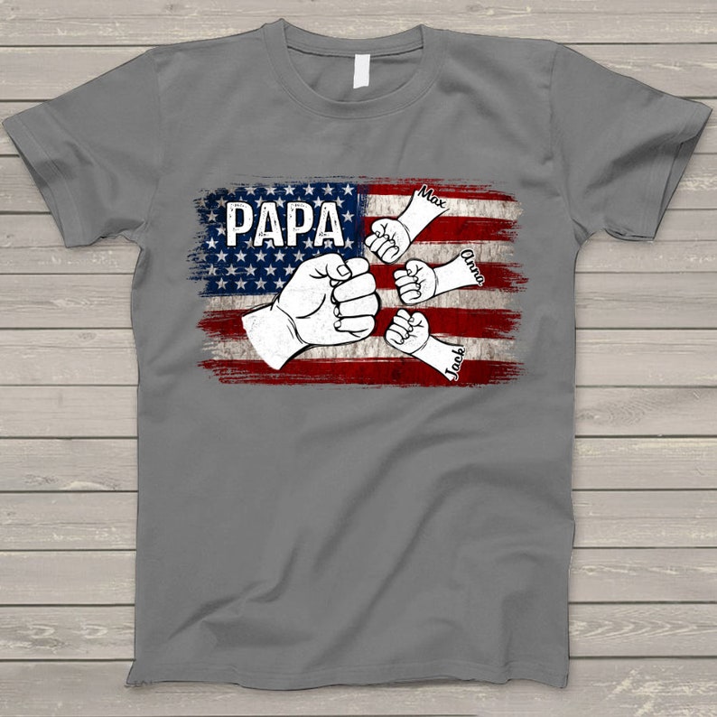Personalized Papa Shirt, American Flag Grandkids Hands T-Shirt
