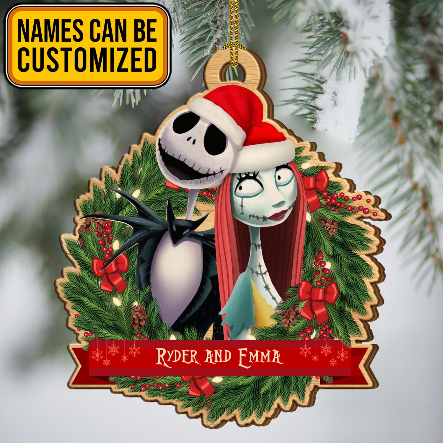 Personalized Halloween Couple Ghost Ornaments with Name, Christmas Tree Skull Decoration