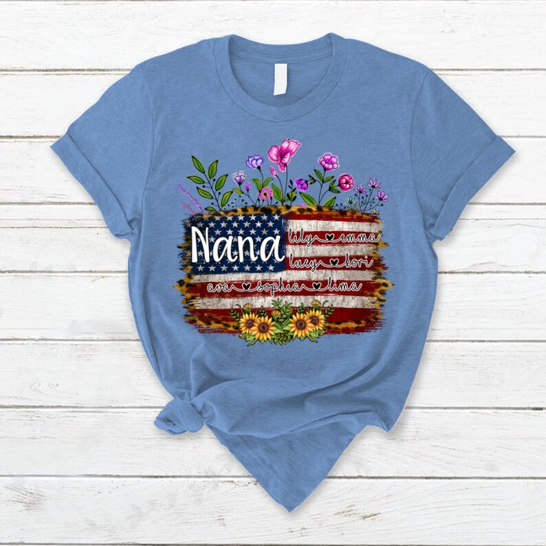 Personalized Grandma Shirt 4th of July Wildflower TShirt America Flag Custom Grandkid names Grandma Independence Day Shirt, Custom child