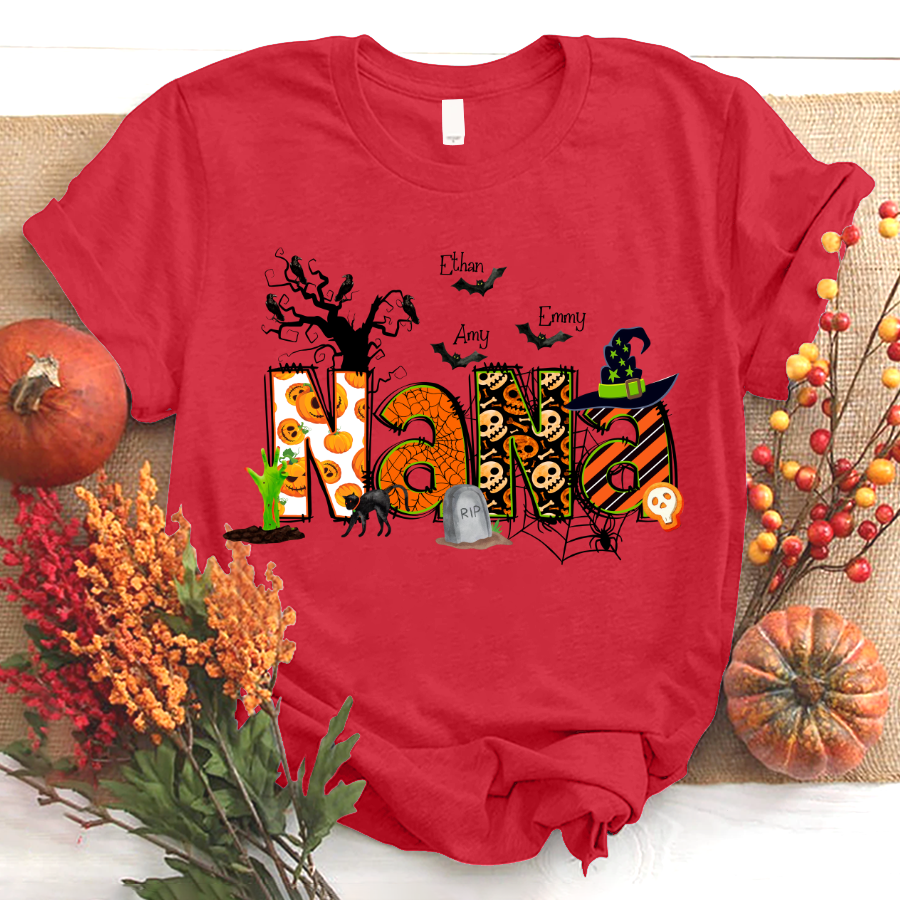 Nana Grandma Bundle Halloween Alphabet Doodle Grandkids T-Shirt