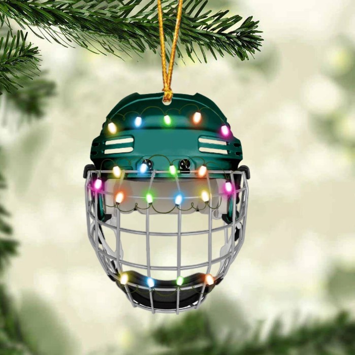 Ice Hockey Helmet With Cage - Personalized Christmas Ornament - Gifts For Ice Hockey Lovers