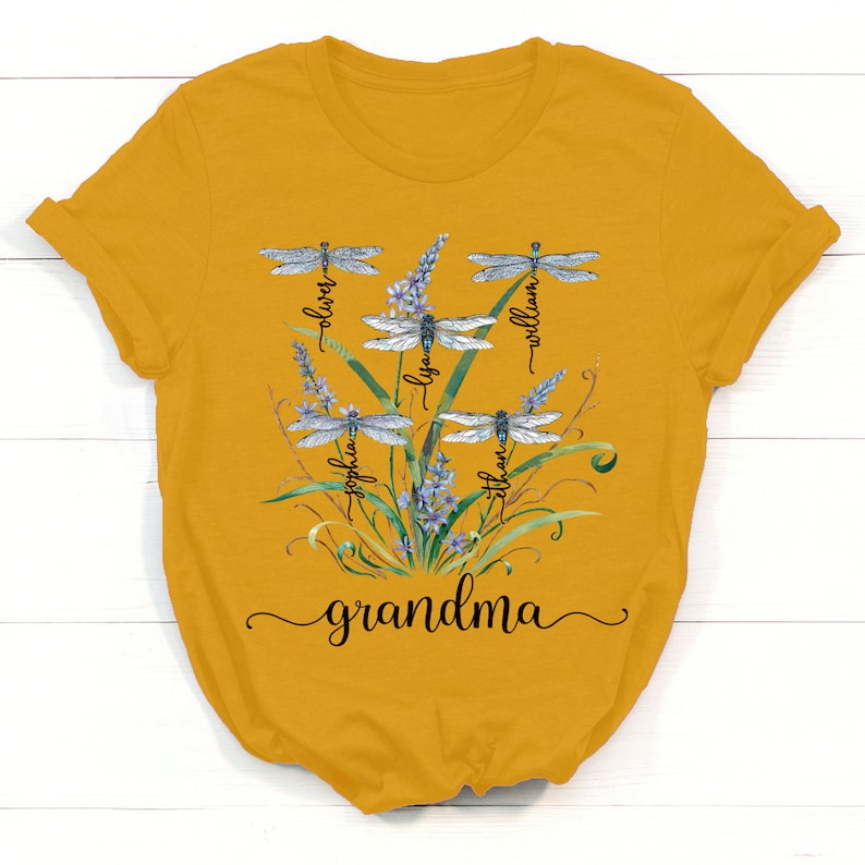 Personalized Nana Dragonfly Shirt, Personalized Grandma With Grandkids Names T-Shirt