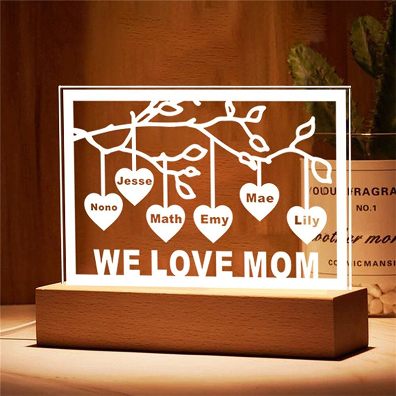 Personalized Family Tree Acrylic Night Light Engraved Names And Text