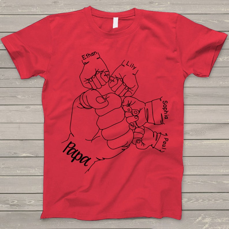 Personalized Papa Shirt, Grandpa Shirt Fist with Grandkid Little Fist Hand Custom Names