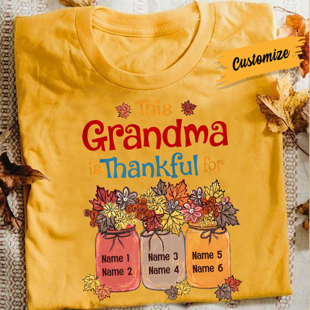 Personalized Mom Grandma Thankful Fall Halloween T-Shirt