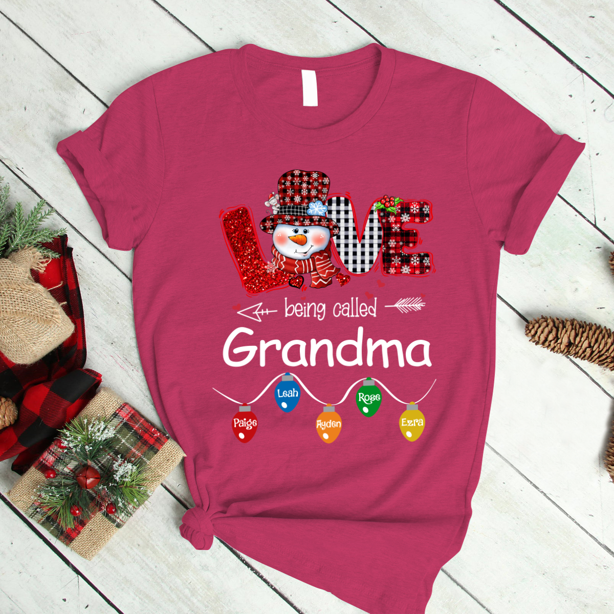 Love Being Called Grandma Christmas With Grandkids Light T-Shirt