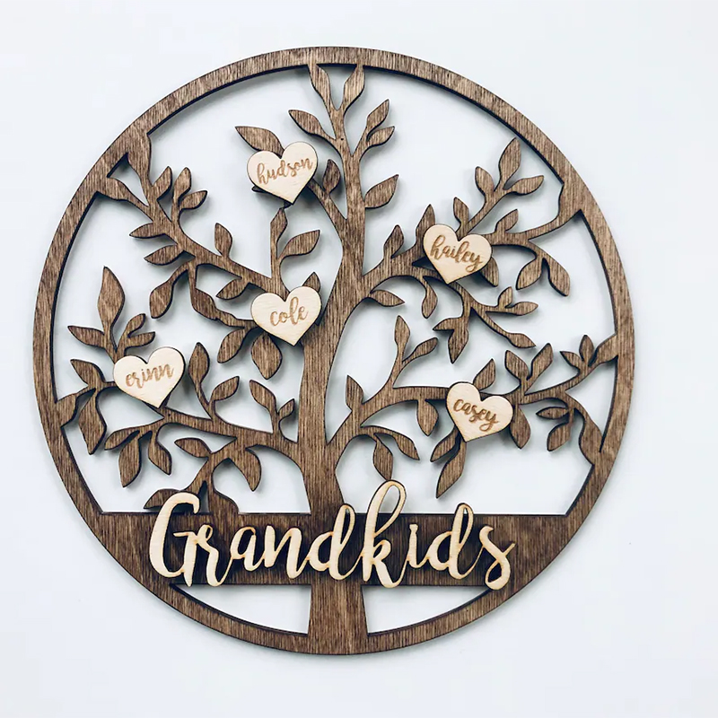 2 NAMES Family Tree Sign Personalized Wooden Engraved Family Frame, Nana Mom Gift Ideas