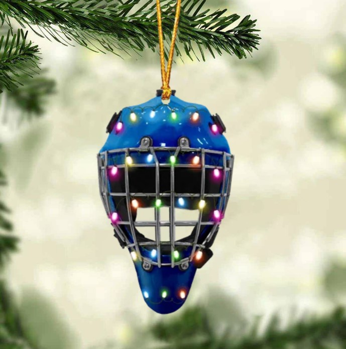 Ice Hockey Helmet With Cage - Personalized Christmas Ornament - Gifts For Ice Hockey Lovers