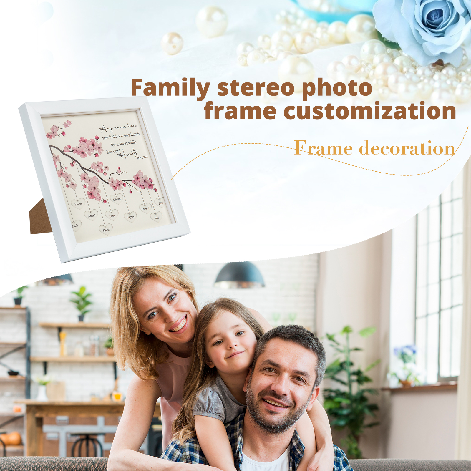 Custom 8 Names Family Tree Frame, Family Tree LED Light Picture Frame,Best Gift for Family