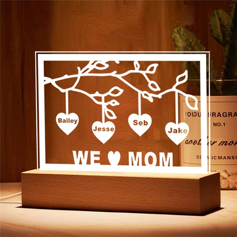 Personalized Family Tree Acrylic Night Light Engraved Names And Text