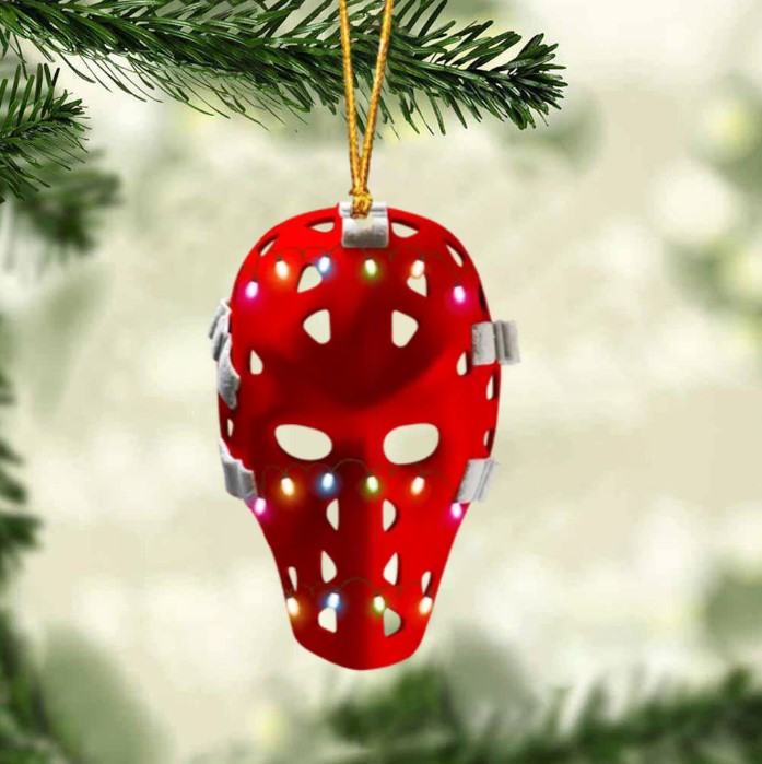 Ice Hockey Helmet With Cage - Personalized Christmas Ornament - Gifts For Ice Hockey Lovers