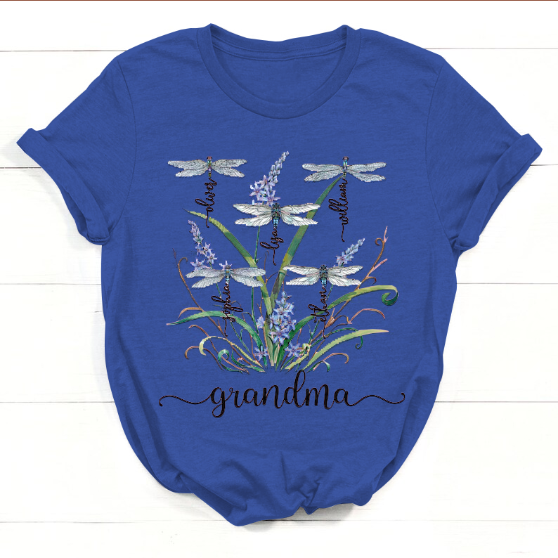 Personalized Nana Dragonfly Shirt, Personalized Grandma With Grandkids Names T-Shirt