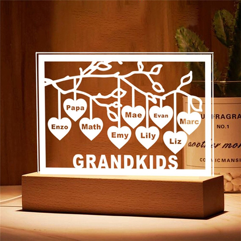 Personalized Family Tree Acrylic Night Light Engraved Names And Text