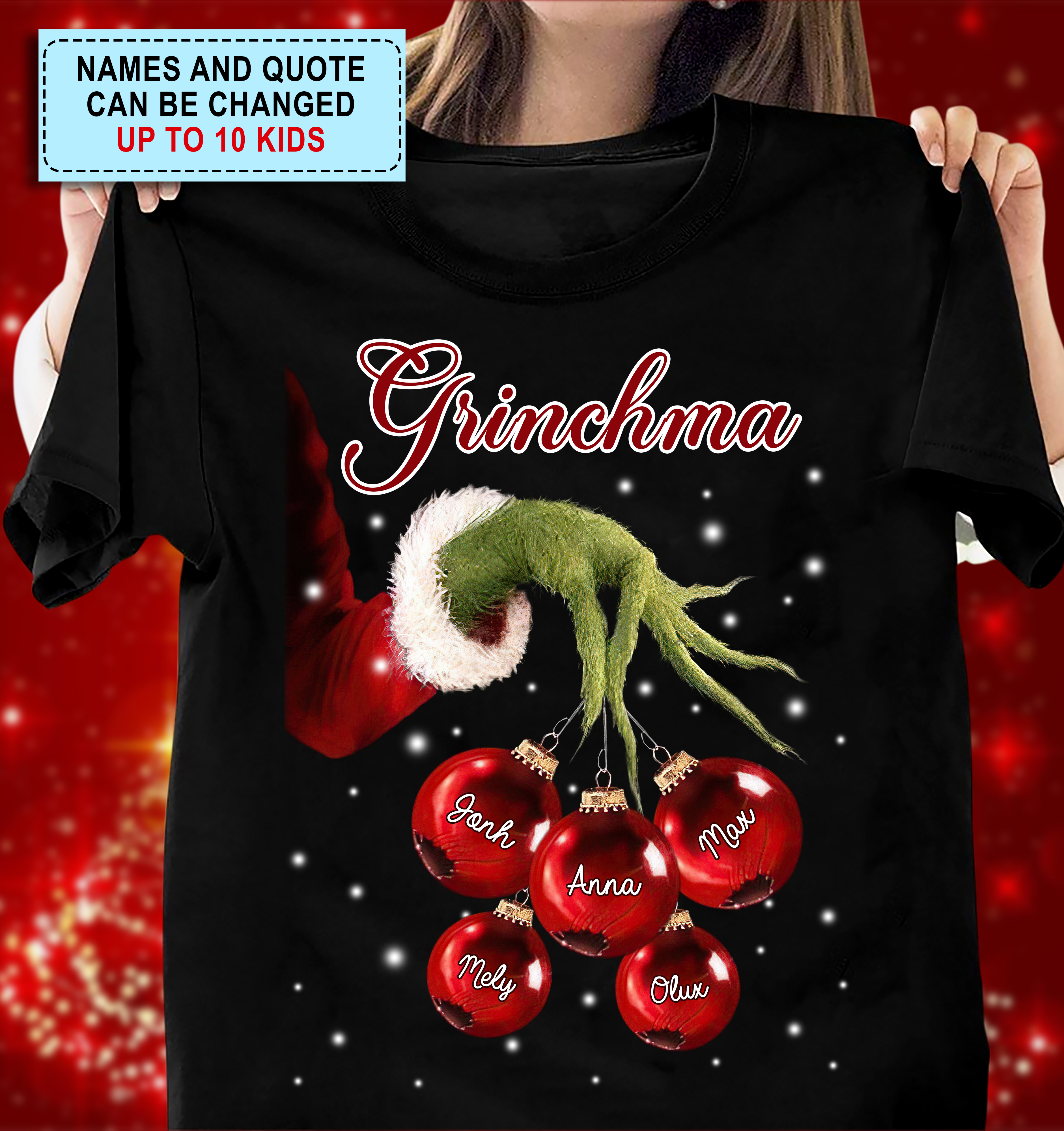 Grandma Christmas Grinch Hand Personalized Shirt, Personalized Gift for Nana, Grandma, Grandmother, Grandparents