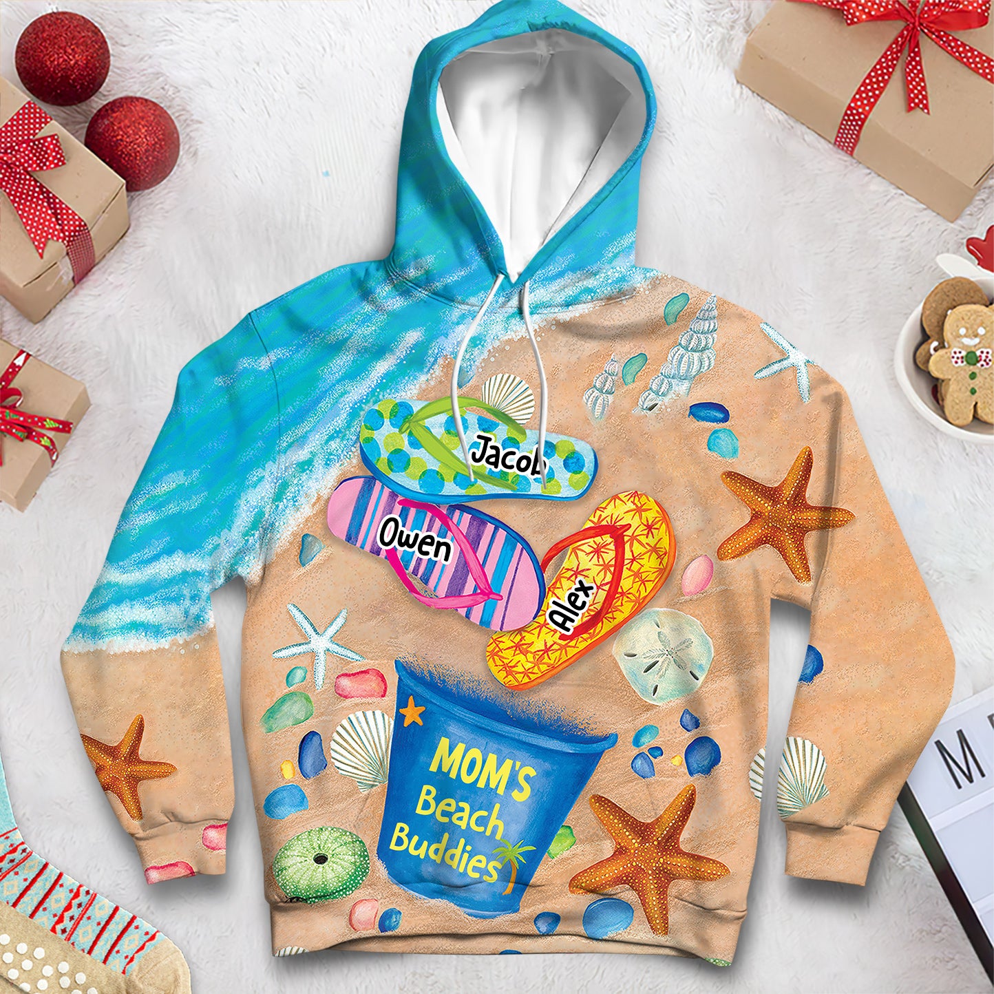 Grandma's Beach Buddies Summer Flip Flop Personalized 3D T-shirts, Sweatshirt and Hoodies Gift for Grandmas Moms Aunties 