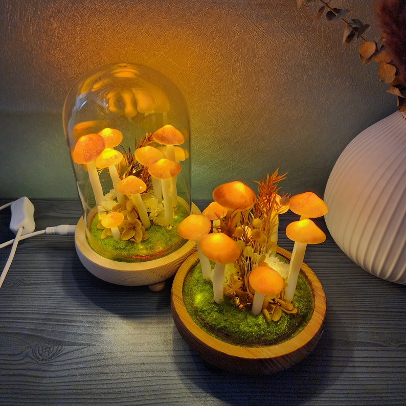 Orange mushroom lamp Mushroom Forest Handmade night light Home decor 