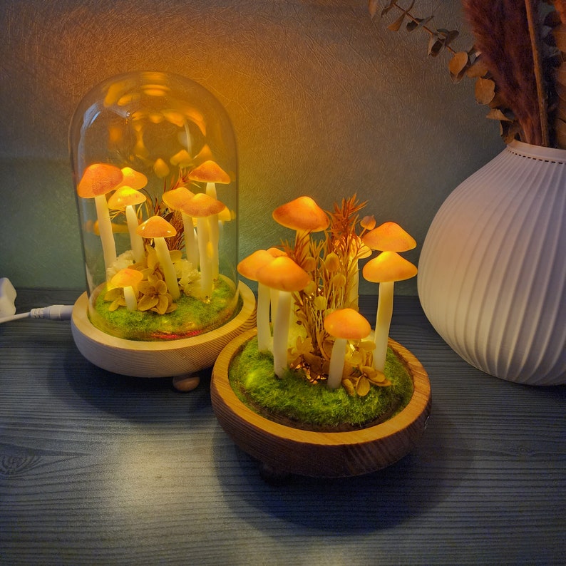 Orange mushroom lamp Mushroom Forest Handmade night light Home decor 