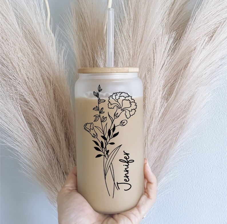 Personalized Birth Flower Coffee Cup With Name ,Personalized Birth Flower Tumbler, Bridesmaid Proposal, Gifts for Her, Party Favor.