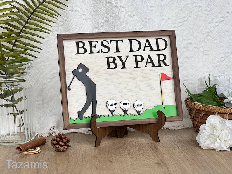 Best Dad By Par, Golf Dad Sign, Personalized Wooden Golf Sign, Custom Frame Father